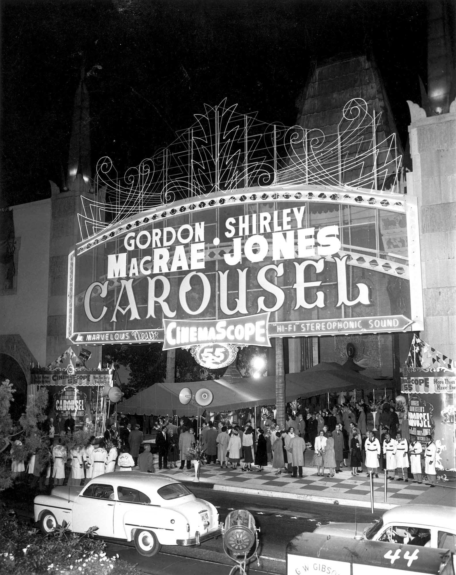 A marquee from the 1956 film premiere of Carousel.