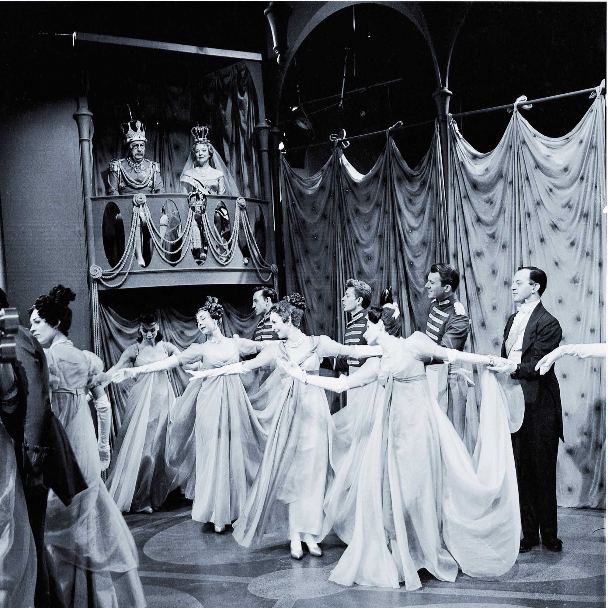 A photo from the 1957 television broadcast production of Cinderella.