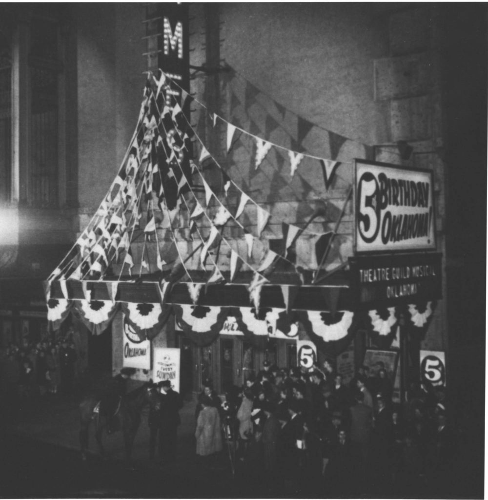 A marquee photo from the 1943 Broadway production of Oklahoma!.