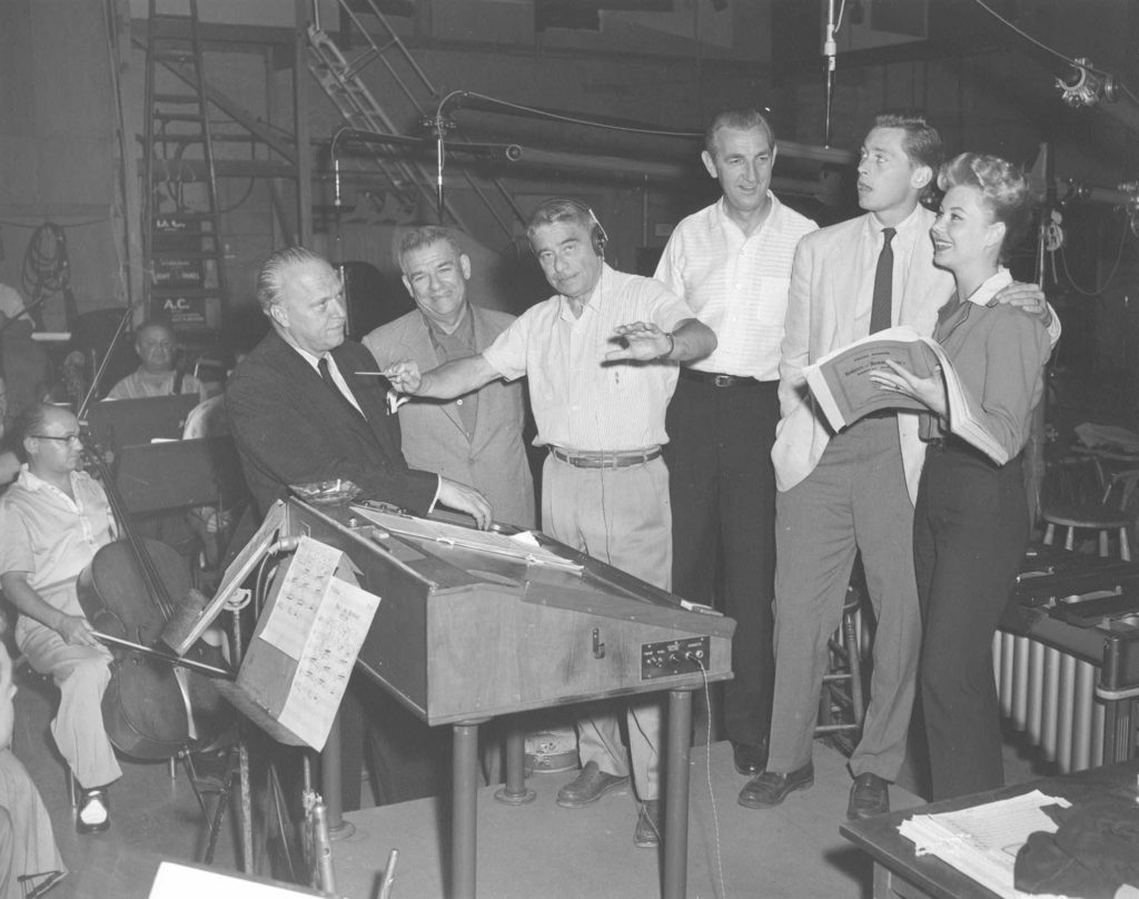 A recording session photo from the 1958 film version of South Pacific.