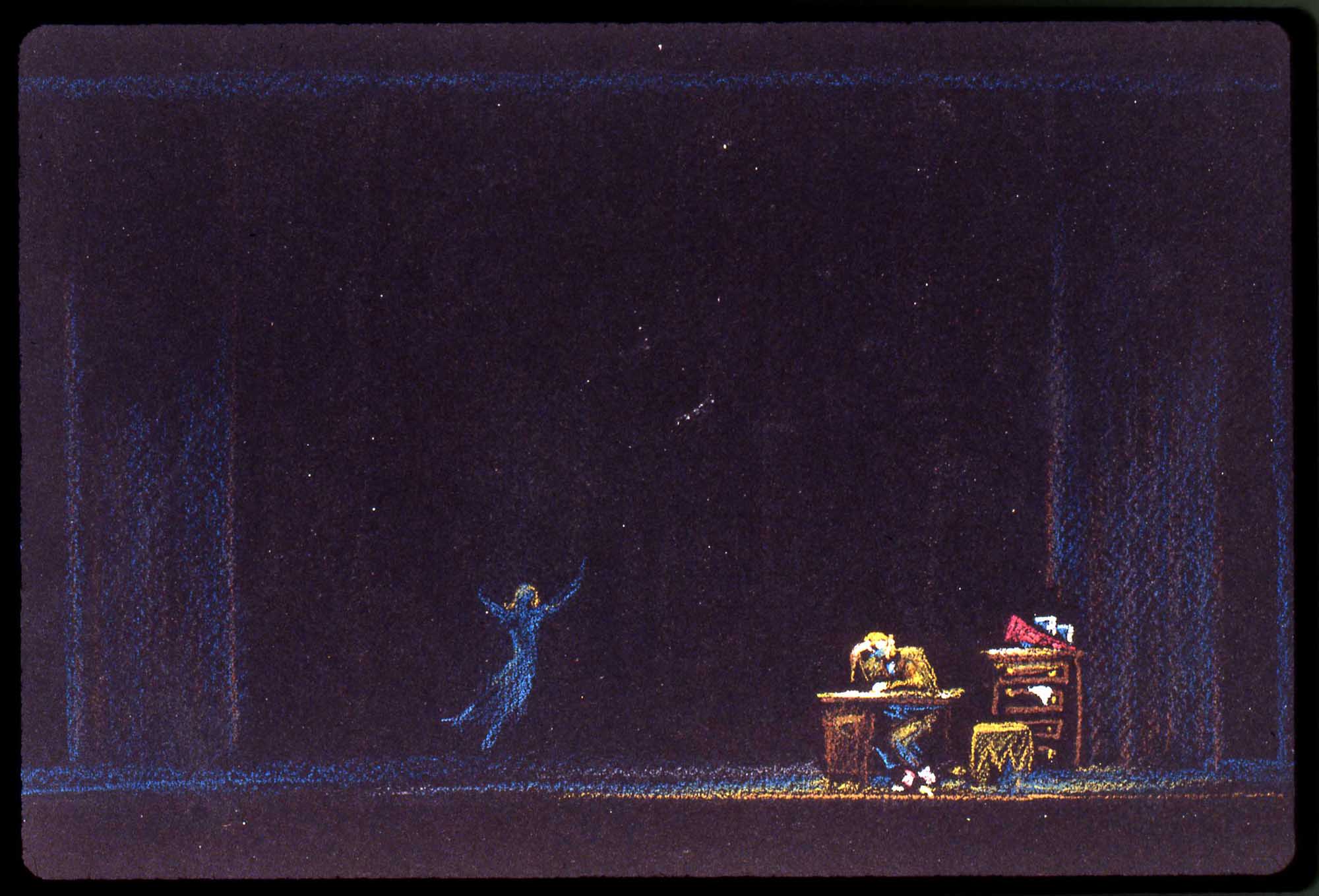 A set design rendering from the 1947 Broadway production of Allegro.