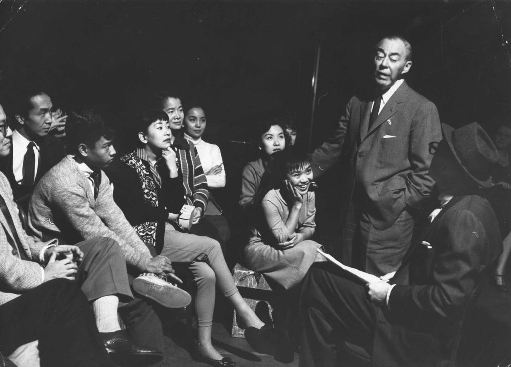 A rehearsal photo from the 1958 Broadway production of Flower Drum Song.