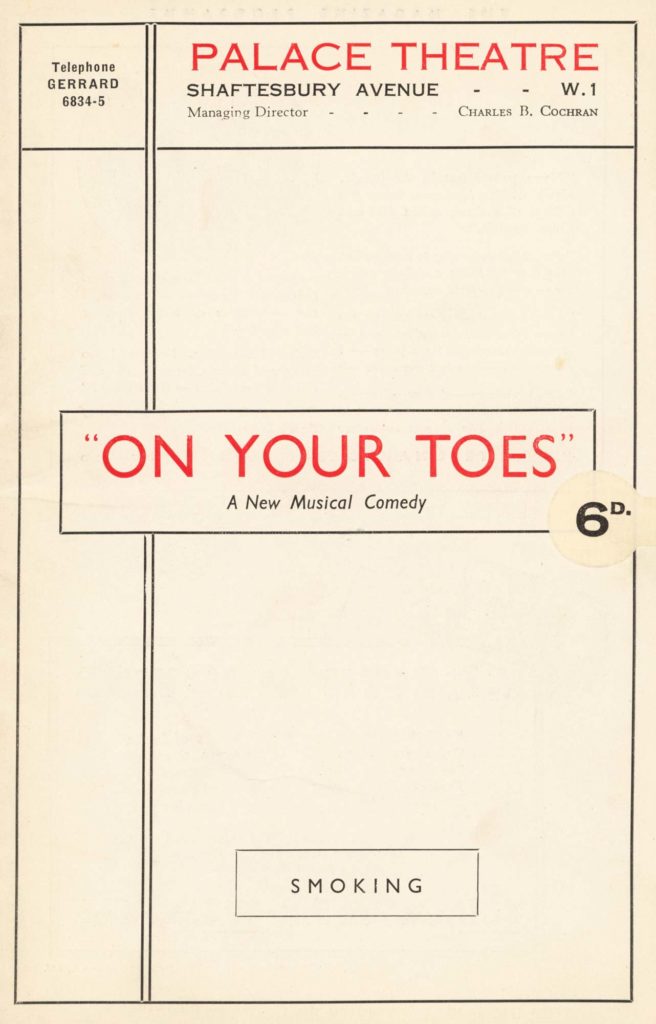 The cover image of the 1937 Playbill for On Your Toes at the Palace Theatre.
